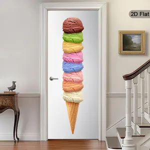 2D Flat Sweet Ice Cream Ball Door Art, Colorful Self-Adhesive Door Decor, Fun Sticker Poster for Home, Bedroom, Living Room, Office