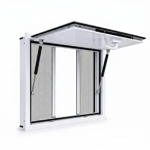36" W x 24" H Food Truck Service Window, Aluminum Alloy Concession Window with Dual Sliding Screen Windows & Hydraulic Awning Door, Commercial Serving Window for Food Trailer, BBQ Trailer, Coffee Stand & Mobile Kitchen