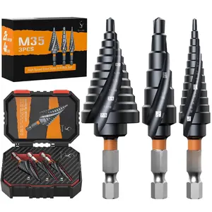 3 count Unibit Step Drill Bit Set (1/4"-7/8"), M35 Cobalt, TiAlN Coated for Superior Durability, Spiral Cone Drill for Stainle Steel, Sheet Metal,  & Plastic