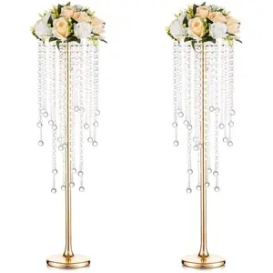 2pcs/10pcs Metal Gold Vase, 29.6'' Tall, Chandelier Crystal, Elegant Design, Rust Resistant, Ideal For Wedding, Reception, Party, Events, Home Decor