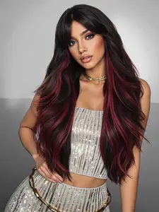 Highlights Long Curly Wig, High Temperature Resistant Synthetic Material, Fashionable Look, Holiday and Daily Use, Christmas Wear