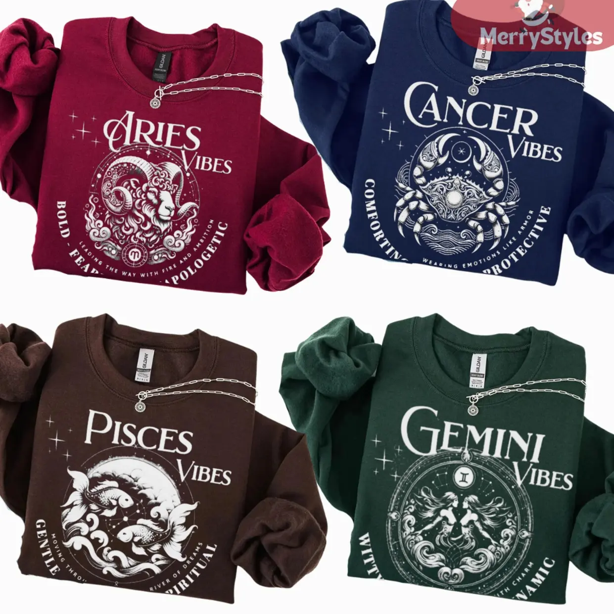 Unisex 12 Zodiac Fitted Hoodie Tops, Cute Cotton Long-Sleeve Cozy Astrology Sign Pullover with Mascot Design, Halloween Gift for Zodiac Lovers BPG