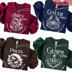 12 Zodiac Sweatshirt Collection Astrology Sign Unisex, Cozy Horoscope Pullover with mascot Design, Gift For Zodiac Lovers, Unisex Cotton Long Sleeve Shirt BPG