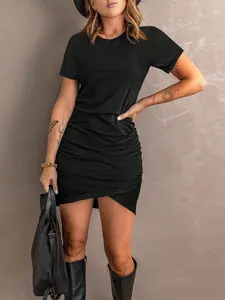 Women's Casual Minimalist Midi Dress, Fitted Plain Design, Perfect for Everyday Wear, Comfortable and Stylish, Ideal for Spring and Fall