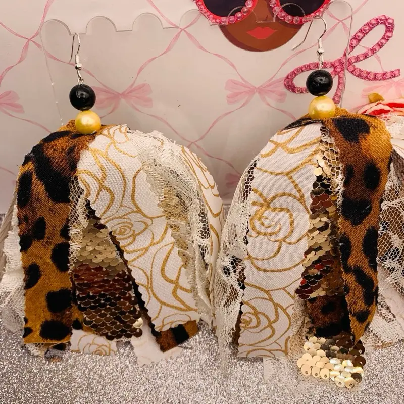 Fabric Earrings with Sequin Accents and Intricate Pattern Design for Stylish Accessory