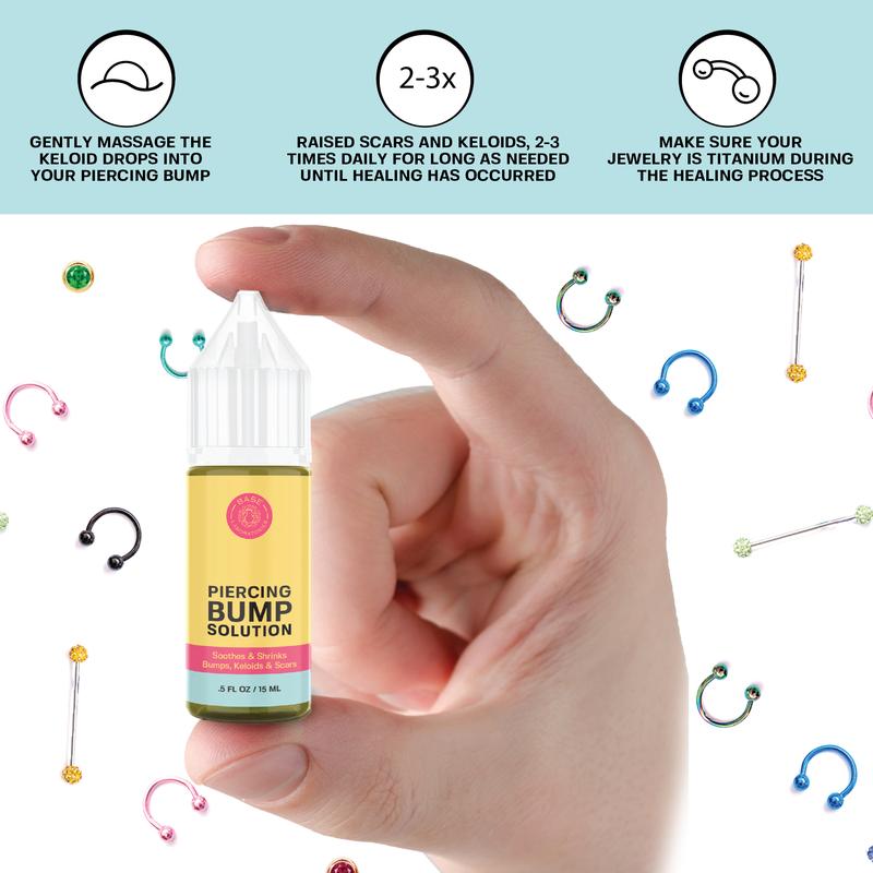 Base Laboratories Piercing Bump Solution - Soothing Essential Oil for Piercing Bumps Keloids & Scars - 15ml Gentle Blend with Rosemary Tea Tree for Nose Ears Body Piercings