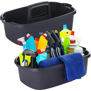 2-Pack Large Gray Portable Cleaning Caddy with Handle - Plastic Tote Organizer for Cleaning Supplies, Ideal for Shower, Bathroom, Kitchen Under Sink Storage