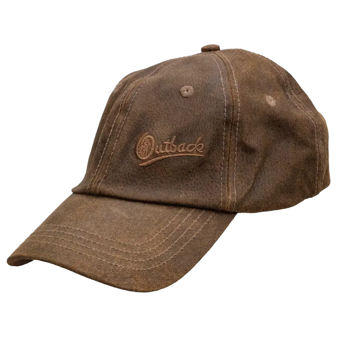 Outback Trading Unisex Casual Embroidered Brown Leather-Oilskin Slugger Cap, Style 1450-BRN