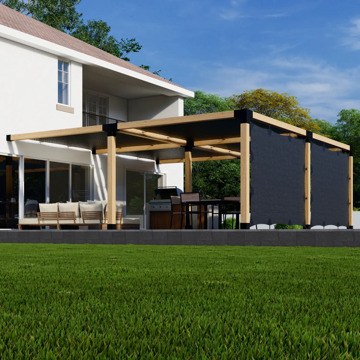 Canopy-Covered Pergola / Privacy Wall Screens Combo Kit