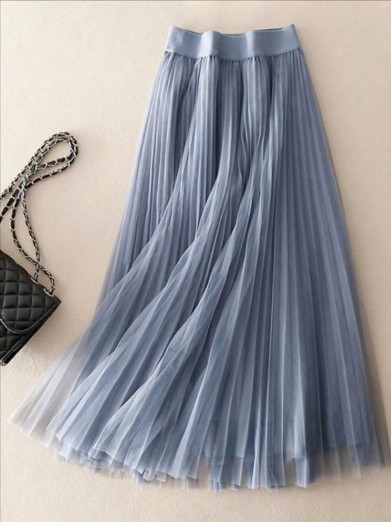 Women's Solid Color Tape Waist Pleated Lightweight Sheer Tulle Skirt, Elegant Chic Fashion A Line Fit Skirt for Party Dating Everyday Wear, Ladies Bottoms for All Seasons