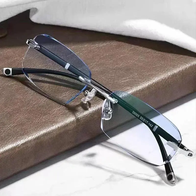 Frameless Diamond Cut Eyewear, Unisex Ultra-Light TR90 Nylon Anti-Blue Light Prescription Myopia Glasses, Full Rim, Myopia Wearers, Prescription Fit, Blue Light Blocking Lens