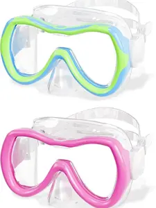 Aegend Kids Water Goggles - Silicone Swimming Goggles with Adjustable Strap, Nose Cover, 180° View Anti-Fog HD Tempered Glass Lenses for Sporty Swimming, Summer Water Activities