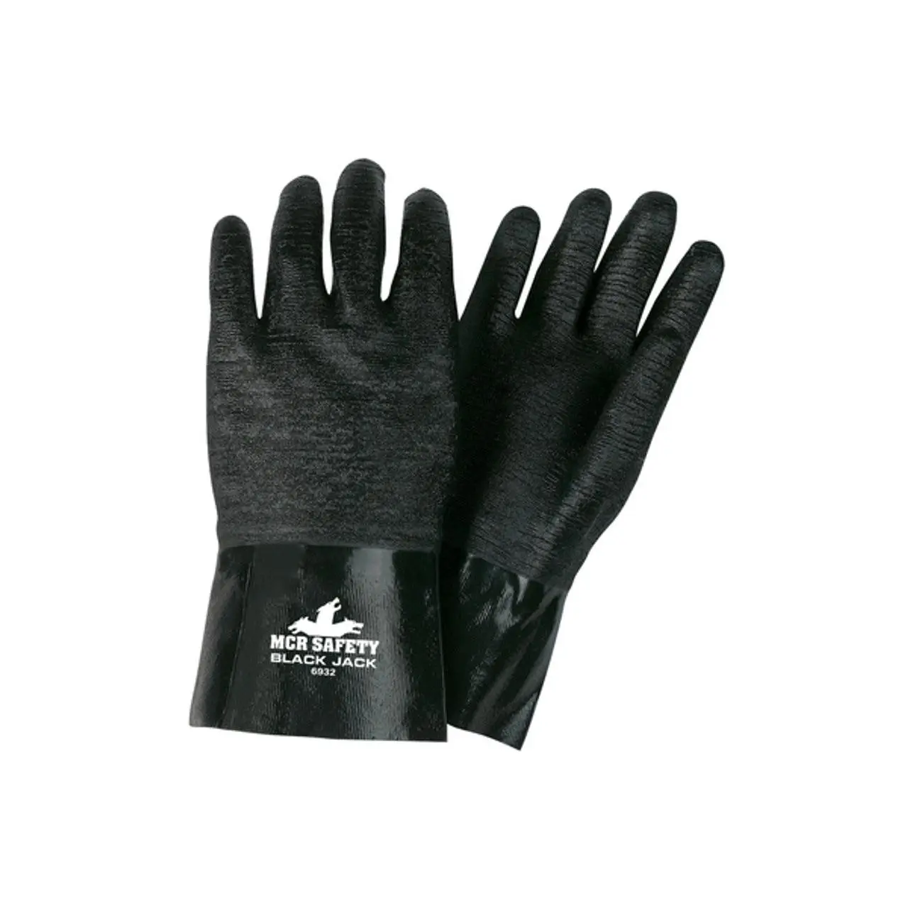 MCR Safety 6932 Black Jack Multi-Dipped Neoprene Gloves, 1 Pair, 12 Inch Heat Resistant Chemical Safe Gloves for Industrial Use, ANSI Contact Heat 5