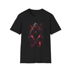 Neon Hooded Assassin T-Shirt | Cyberpunk Ninja, Dark Gamer Tee