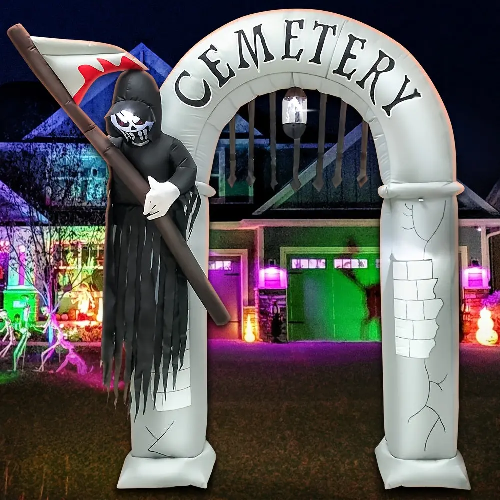Spooky 8ft Deaths Graveyard Arch LED Halloween Inflatable Arch
