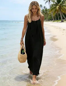 Spaghetti Strap Dresses for Women, Cami Lounge Dress Backless, Backless Sleeveless House Dress Long Sundress with Back Tie, Casual Sleeveless Dress for Summer