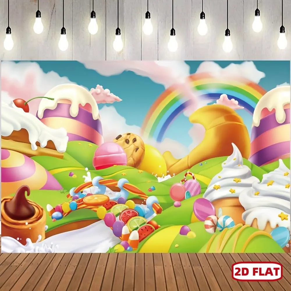 1pc 2D Flat ployester Donut Candy Birthday Party Baby Shower Backdrop Banner, Universal, Large, Sweet Cartoon Landscape, for Christmas, Candy Party Decoration, Baby Shower, Birthday, Room, Garden, Multipurpose Ornaments