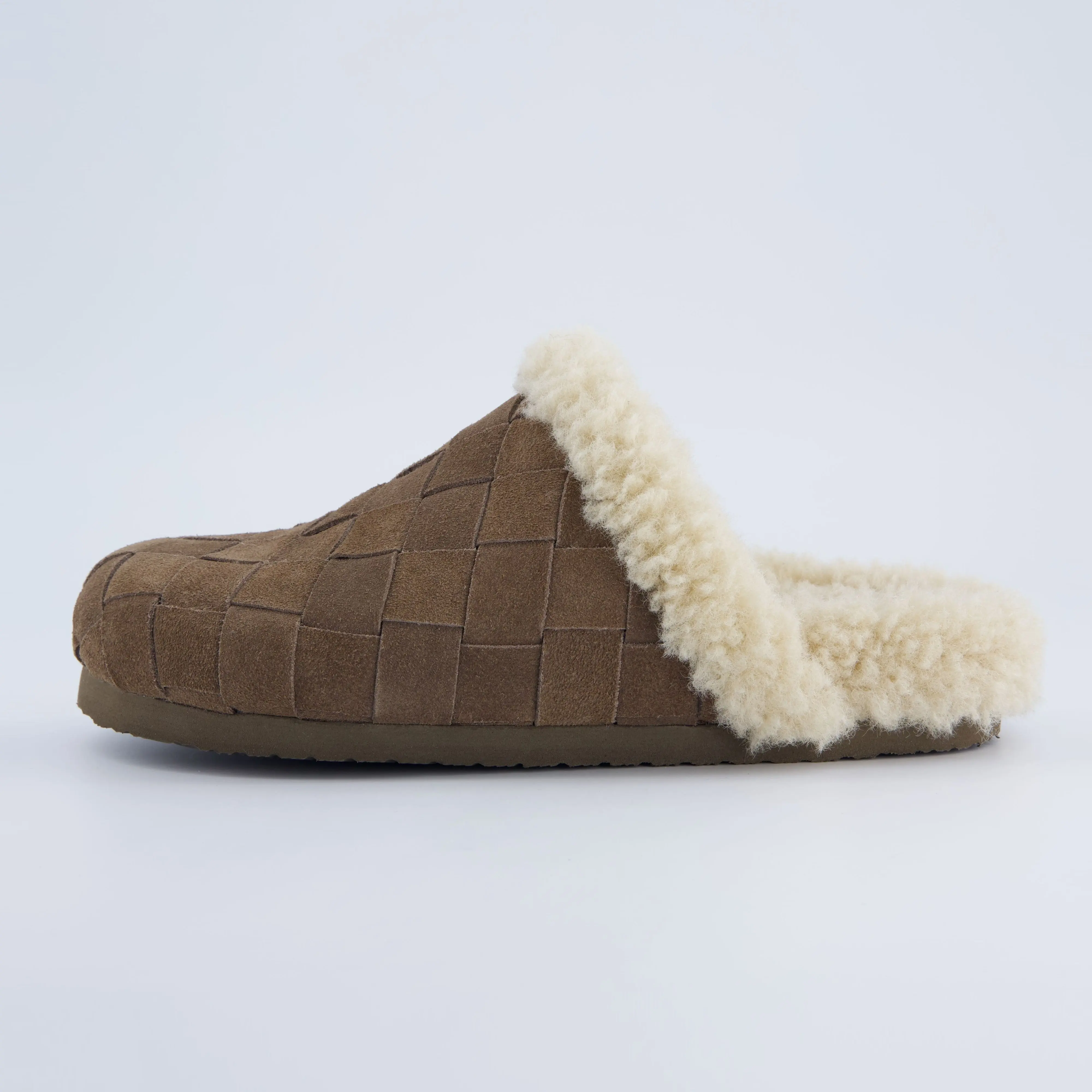 Cushionaire Women's Cliche Genuine Suede Slipper - Cozy Woven Mule Slippers for Women with Soft Faux Fur Lining