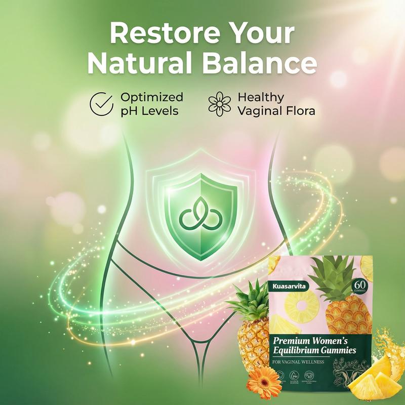 Feminine Balance Gummies Premium Hawaiian Pineapple Flavor for women pH Health Immune Energy Support Vegan Gluten-Free 60 Count