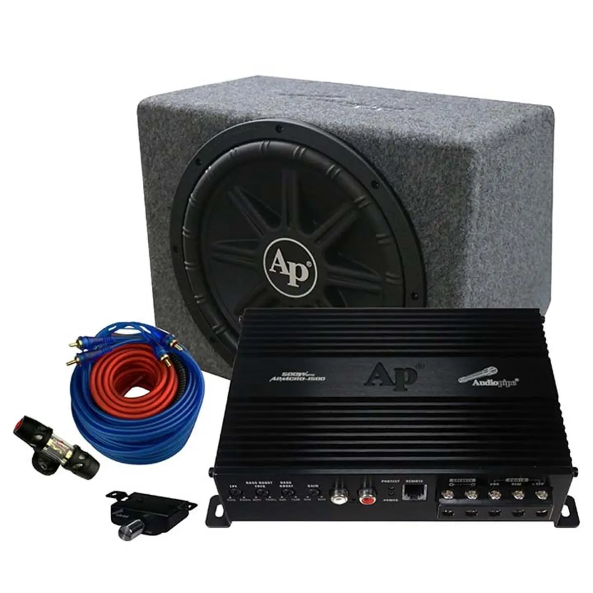 Audiopipemap APSB12112PX 12 in. 1000W Single Bass Loaded 12 in. Subwoofer Enclosure Box with Amp Kit