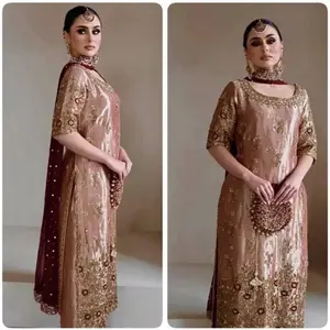 Indian Outfits for Women - Traditional Red & Gold Embroidered Dress with Matching Accessories