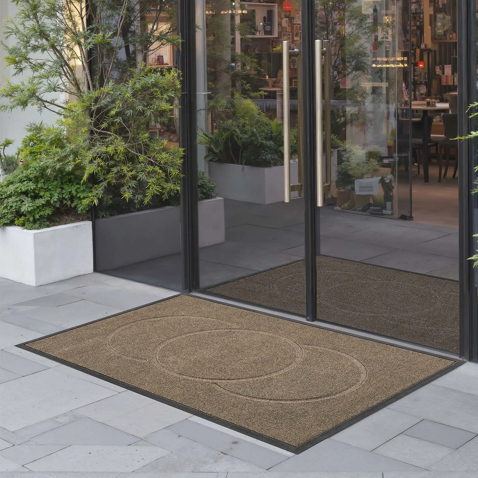 VEVOR 47x32 in Durable Entry Rug, Both Indoor/Outdoor Commercial Floor Mat with TPE Backing, Modern Stylish Washable Heavy-Duty Industrial Carpet for Hallway, Garage, Brown
