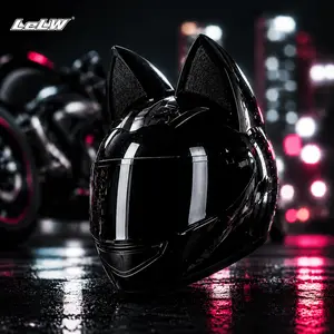 LeLW Cat Ear Motorcycle Helmet for Men and Women DOT FMVSS218 Approved and Certified Full Face Bike Helmet for All Seasons Stylish Riding Gear for Street Fashion Matching Couple Helmets for Riding Enthusiasts Trendy Protective Gear for Motorcyclists Biker