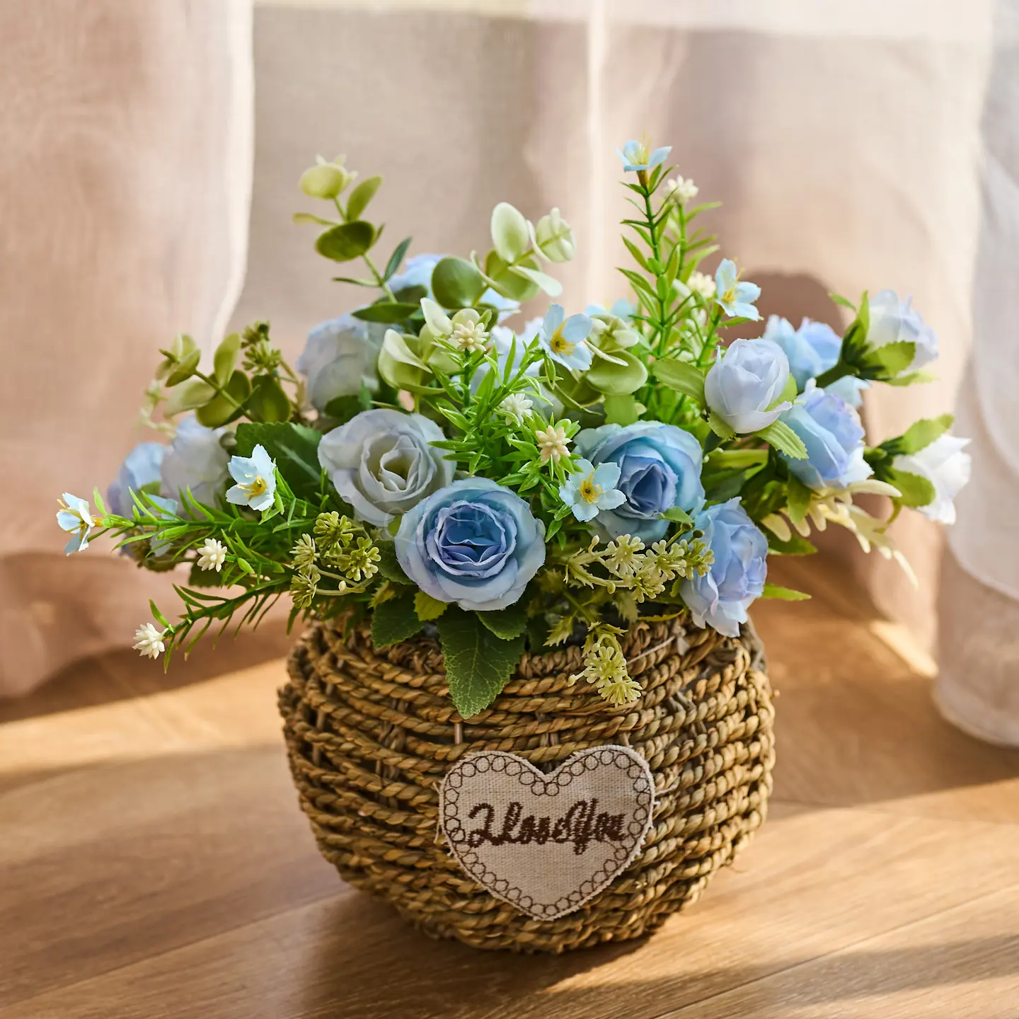 Rose & Sunflower Arrangement with Woven Grass Basket, Faux Floral Decor for Living Room & Dining Table White Babys Breath Bouquet Rose & Sunflower Arrangement with Woven Grass Basket, Faux Floral Decor for Living Room & Dining Table White Babys Breath Bouquet