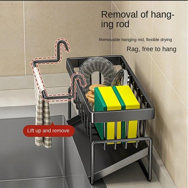 Kitchen Sink Organizer Tray with Sponge Holder Dish Soap Brush Rack Multi Purpose Countertop Storage Space Saving for Kitchen Bathroom Durable Design Kitchen Sink Organizer Tray with Sponge Holder Dish Soap Brush Rack Multi Purpose Countertop Storage Space Saving for Kitchen Bathroom Durable Design