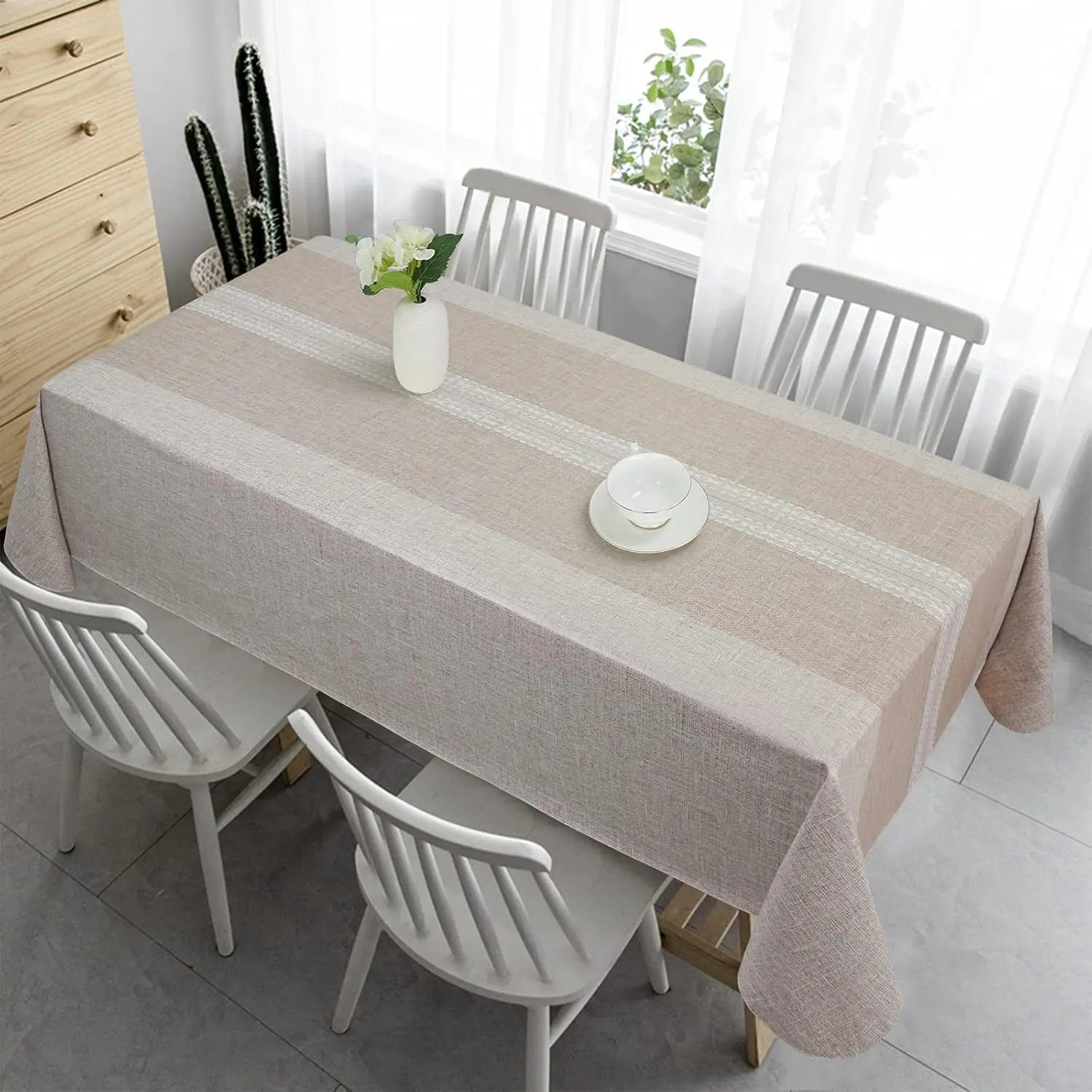 Solid Brown Rectangle PVC Vinyl Dining Tablecloth - 100% Waterproof, Oil-Proof, Wipeable, Heat-Resistant, 60x84in - for Indoor, Outdoor Decor Use