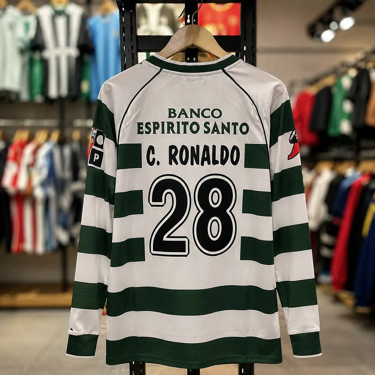 Sporting CP Retro Long Sleeve Soccer Jersey #28 CR7, Green White Classic Football Shirt, Adult Fan Edition, Breathable Match Jersey, All Size S-5XL
