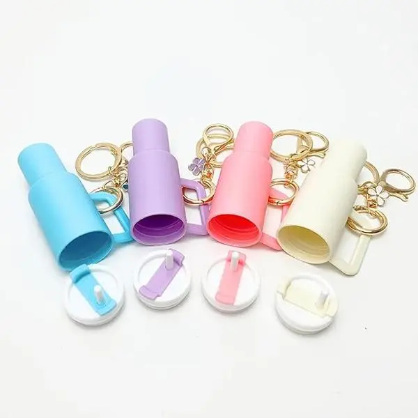 Tumbler Cup keychain with Removable Lid-ChapstickHolder , Mini Cup Keychain for Backpacks Creative LipstickHolder Charm ,cute keychain ,portable keychain，Mother's Day gifts ,springtok , Bottle Colorful