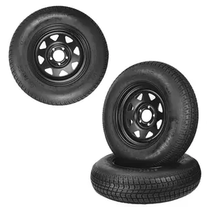 Heavy Duty Trailer Tire & Wheel Set – 2-Pack Tires on 12" Black Rims, Fits 4.80-12 & 5.30-12, 4 or 5 Lug, 6PR Load Range C for Utility, Boat & Cargo Trailers, Spare Wheel Set, Black