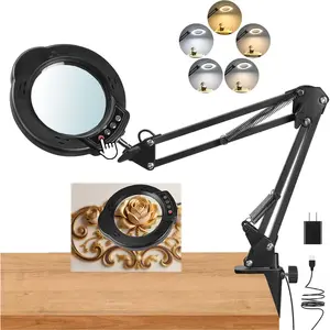 Magnifying Glass with Light and Stand, Real Glass Magnifying lamp, Color Modes Stepless Dimmable, Desk Lamp, Hands Free for Close Reading Crafts, Painting, Sewing