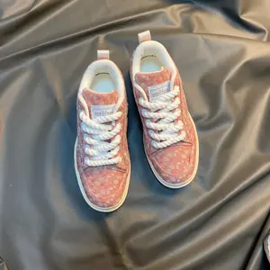 Large-size pink cherry blossom pink thick hemp rope board shoes, wide-toe retro sweet girl style thick-soled casual bread shoes