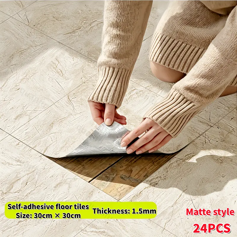 24-Piece Classic Marble-Patterned Vinyl Decorative Self-Adhesive Sticker Set - Waterproof, Oil-Resistant, Thick, Wear-Resistant, Easy Install, Peel-And-Paste for Residential Indoor Floors, High-Traffic Areas (Ideal for DIY Enthusiasts)