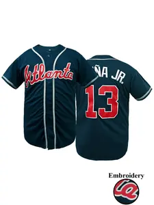 Men's ACUNA Embroidered Baseball Jersey, Stylish Jersey, Casual Loose-Fit V Neck Breathable Baseball Shirt, Suitable for Outdoor Sports & Training, All Seasons Wear