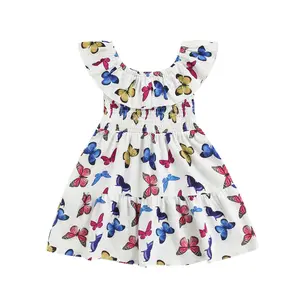 Little Girls Sweet Style Dress, Summer Autumn Toddlers Butterfly Printing Flouncing Splicing Sleeveless Princess Skirt