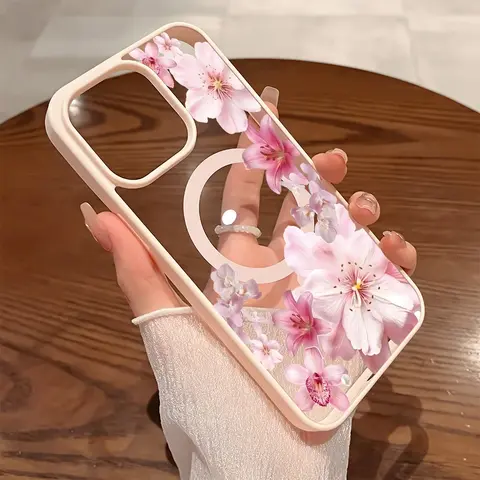 Premium Magnetic Phone Cases for iPhone11/12/13/14/15/16/17/Air/promax/Plus Pink Tropical Flowers CoquetPattern y2k cased MagSafe Ready, Anti-Fall, Springtok and Ultra-Thin Design, Iphone Series