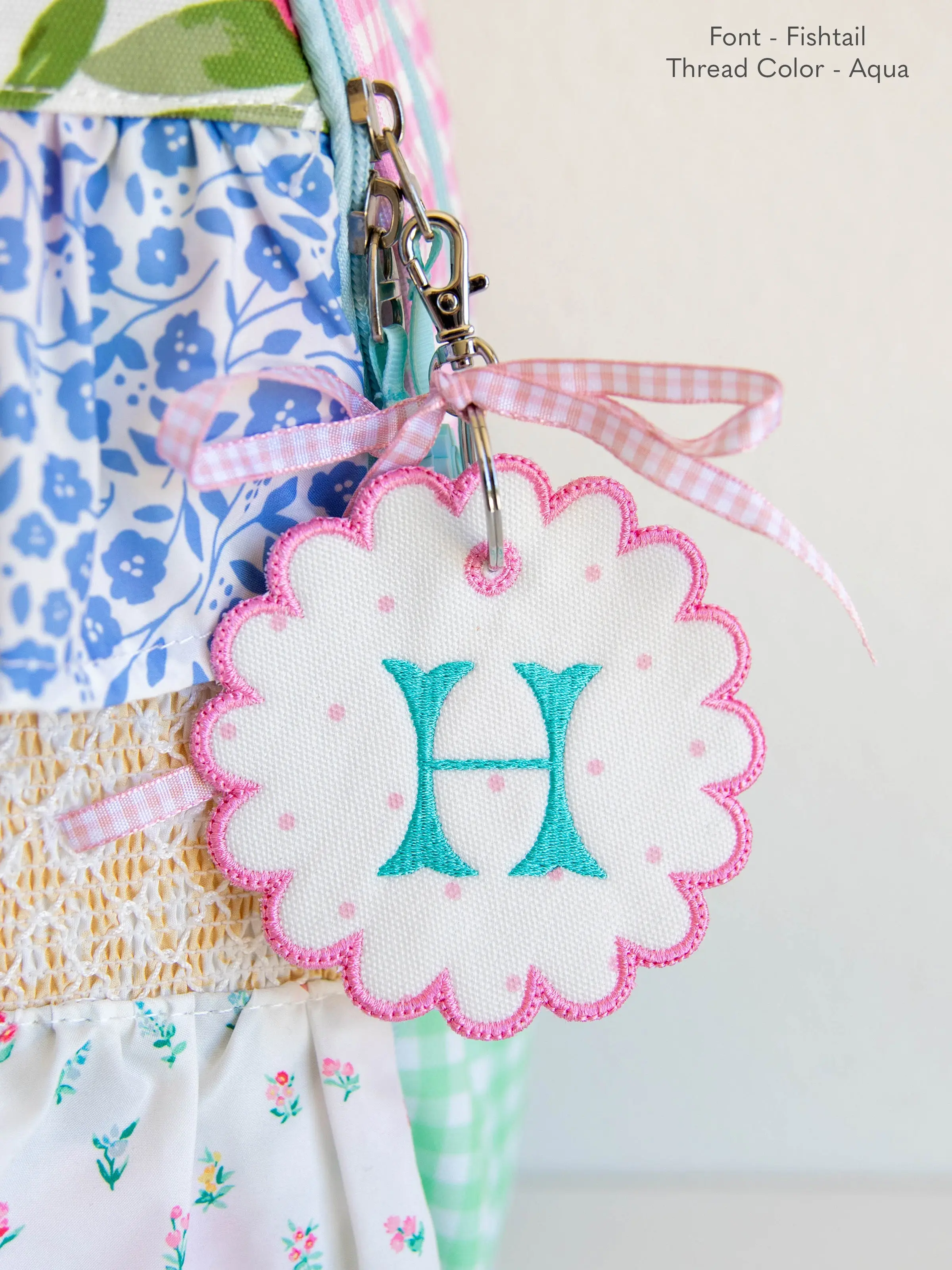 Custom Monogrammed 4 in ID Tag, 4" in Diameter Orchid Pink Dot Design with Scalloped Edges for Office Identification Supplies