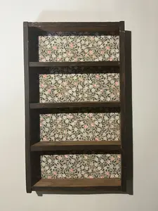 Mini Brown Book Shelf with Floral Wallpaper
