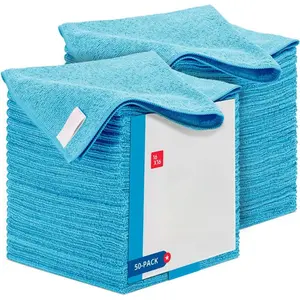 16"x16" Multi-Purpose Machine-Washable Absorbing Cleaning Cloths - 50-Pack Reusable Towels for Kitchen, Car Cleaning (Blue), Machine-Washable Cleaning Cloths
