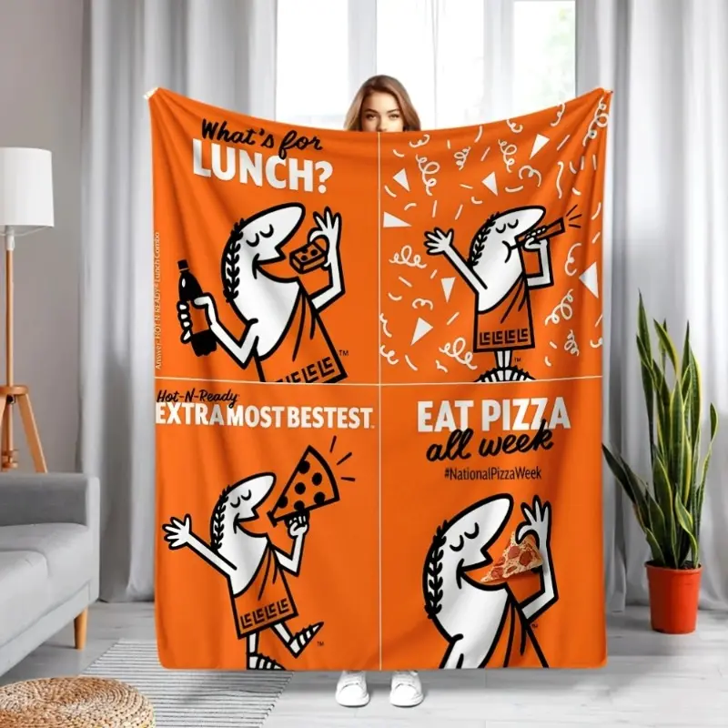 1pc Little Caesar Series Soft Beige Flannel Blanket - Halloween Character Graphic, Machine Washable, Coastal Home Decor, Room & House Decor, Indoor/Outdoor Use, Couple Gifts