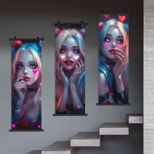 Cartoon Girl Pattern Wall Art, 3 Counts/set Game Character Canvas Hanging Banner, Wall Decor for Home Living Room Bedroom, Home Decor, Room Decor