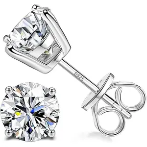 MILACOLATO Sterling Silver Cubic Zirconia Stud Earrings for Women Men Round CZ Earrings for Sensitive Ear