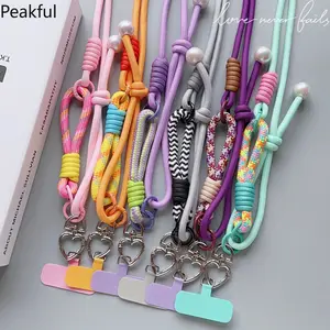 Love buckle pearl long rope, crossbody strap mobile phone lanyard, outdoor mountaineering strap loudspeaker lanyard accessories