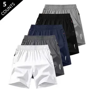 Men’s solid-color 5-pack shorts with zippered pockets—casual, comfortable, breathable summer shorts for everyday wear; men’s casual short pant set
