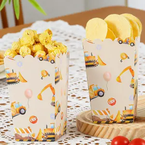 8 Excavator Popcorn Box Striped Paper Bags, Party Bags, Candy Boxes, Suitable for Themed Celebrations, Party Decorations | Elegant Party Boxes | Decorative Popcorn Boxes