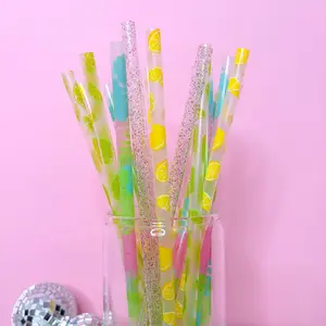 Dopamine Summer Drink Straws (20 Pack) – 9" Iced Coffee Straws | Tropical, Lemon, Lime, Glitter & Variety