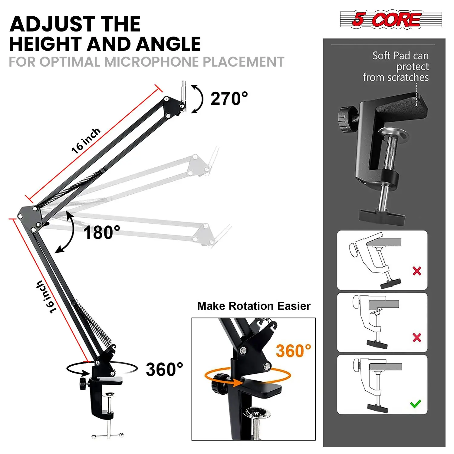 Premium Adjustable Microphone Stand with Pop Filter & Shock Mount - Versatile Suspension Boom Arm
